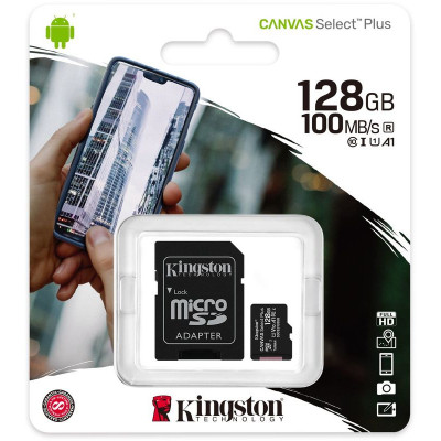 128 GB pamäťová Micro SD karta Kingston + SD Adaptér, CLASS 10